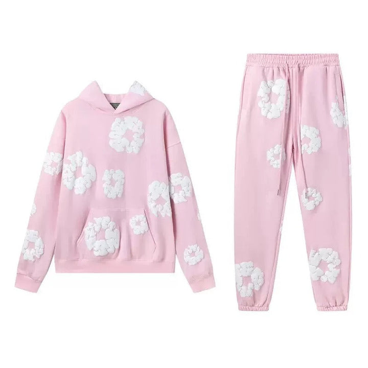 Printed Denim Tracksuit Set for Men and Women Casual Streetwear